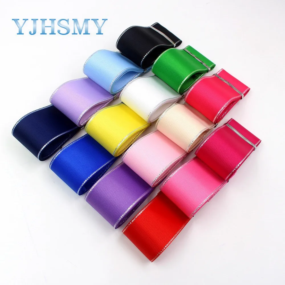 

YJHSMY I-19316-595 38mm 10yards Silver double sided bilateral grosgrain Ribbons,DIY bow cap accessories and decorations