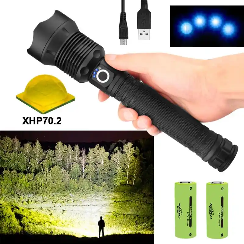 High Power 200000Lumens XHP90 Zoom Flashlight LED Rechargeable Torch Headlamp UK