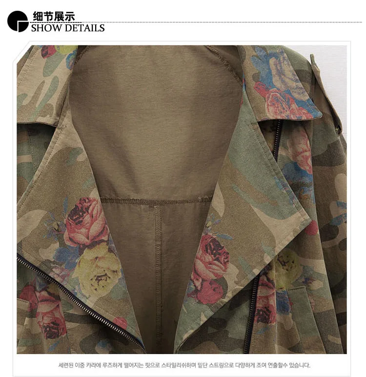 2018 Autumn women camo military jacket rose print loose camouflage coat lapel jacket outerwear womens plus size XXXL 4XL
