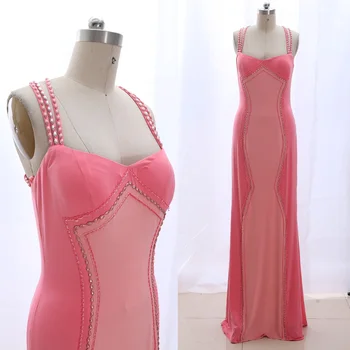 

MACloth Watermelon A-Line Strap Floor-Length Long Crystal Jersey Prom Dresses Dress M 265119 Clearance