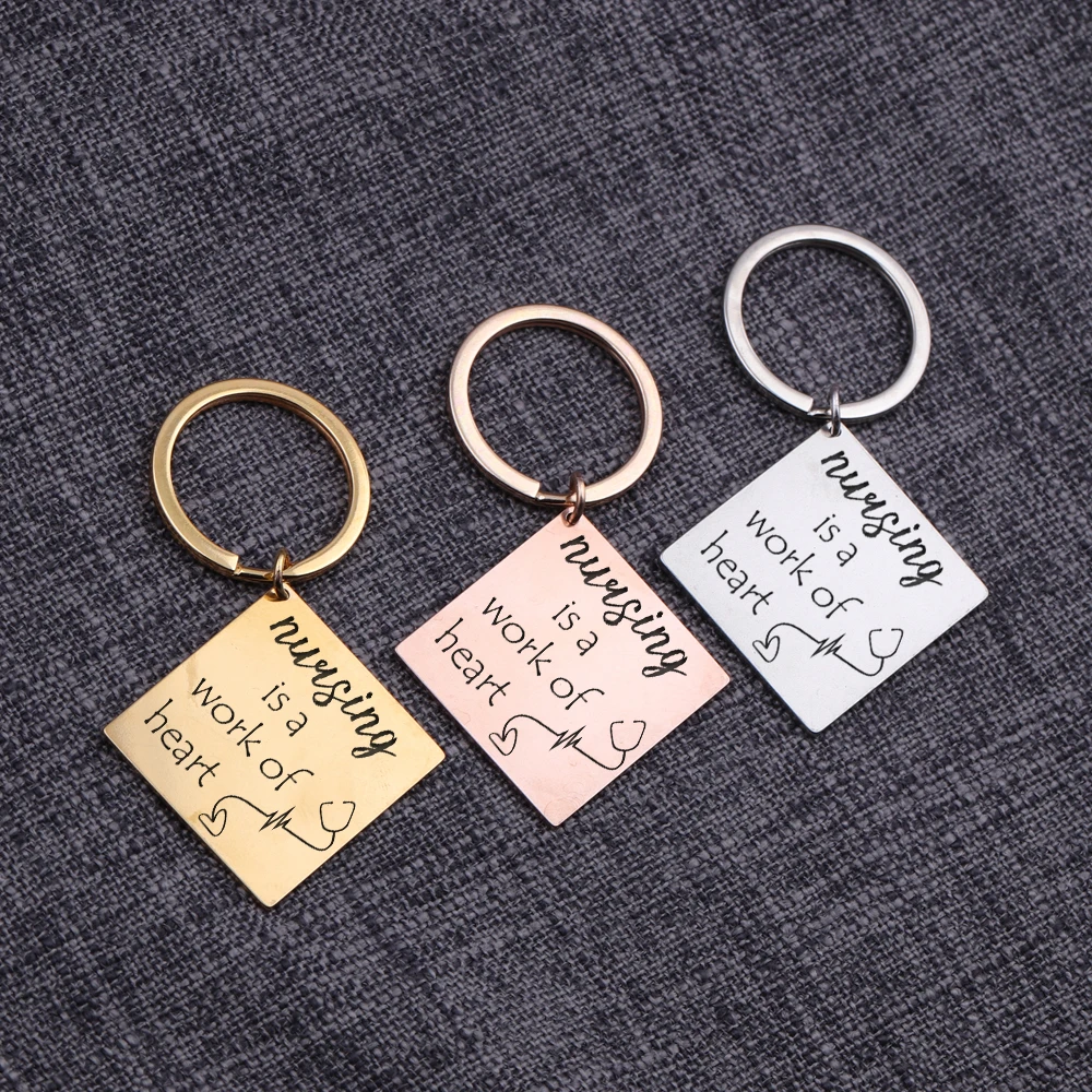 

Nursing Is A Work Of Heart Pendant Keychains Nurse Keepsake Keyrings Bag Charm Novelty Trinket Key Holder Accessories Brelok