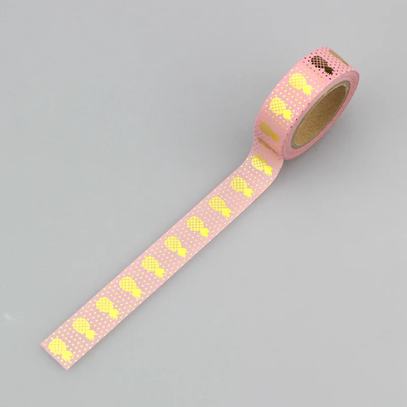 1X размер 15 мм* 10 м Kawaii Скрапбукинг инструменты DIY полосы, золотой розовый синий ананас и точки японская бумага фольга васи ленты маскировки - Цвет: gold pineappleonpink