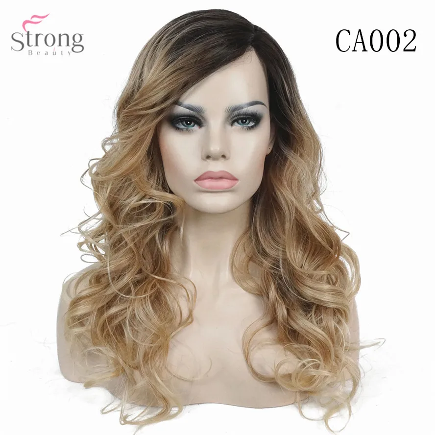 StrongBeauty парики на кружеве мононити боковая часть тепла ok Ombre коричневый/Блонд длинные вьющиеся волосы синтетический женский парик