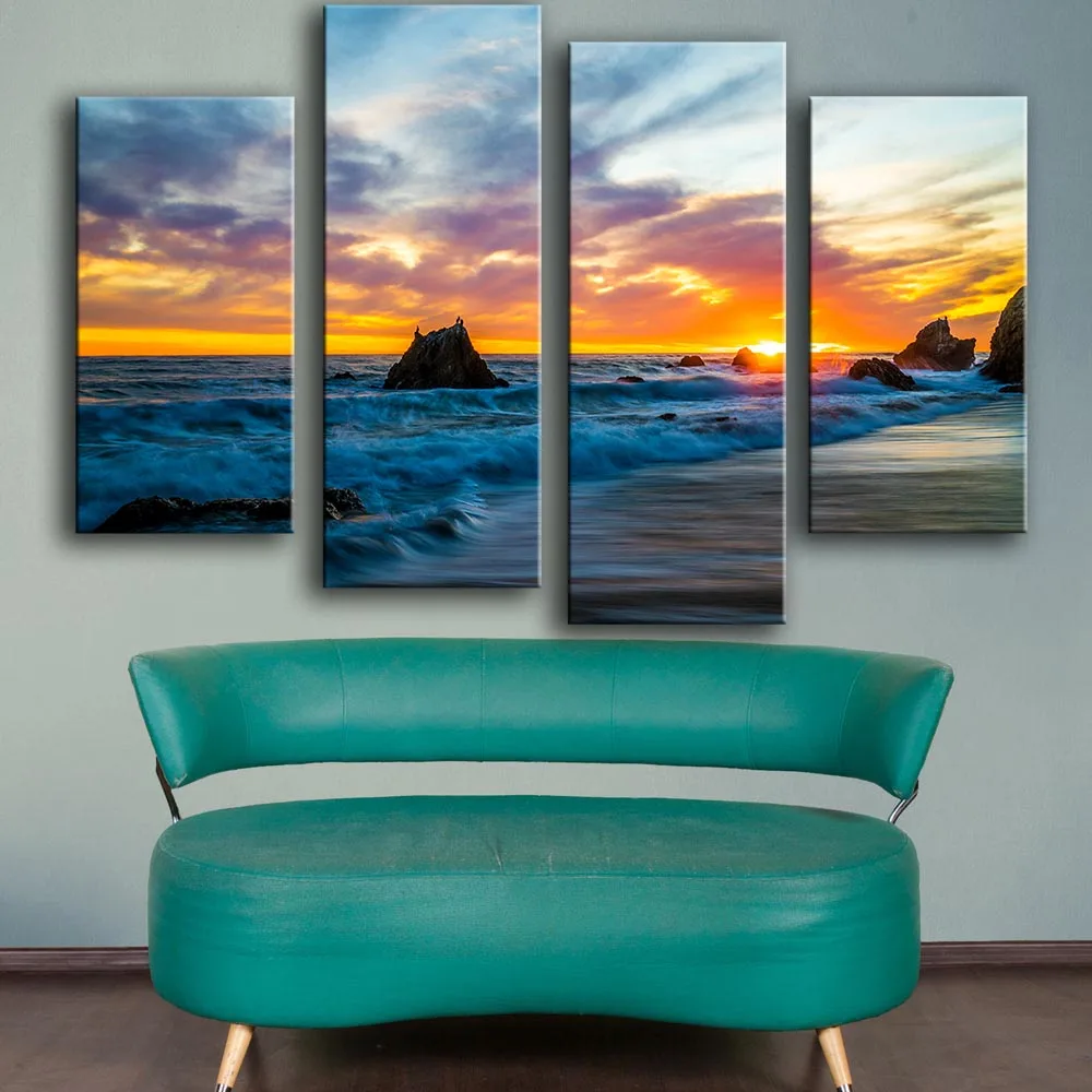 

New product Print Oil Painting Wall painting 4PC/set USA_Coast_Sunrises Wall Art Picture For Living Room painting