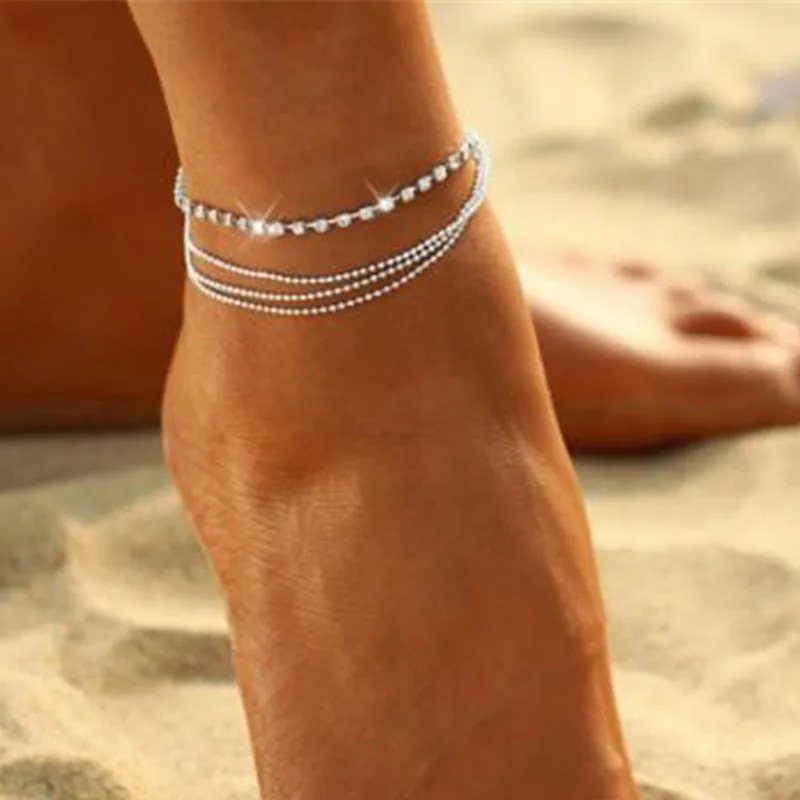 

Stylish Jewelry Fashion Women silver color Anklet Multi Layer Silver Crystal Ball Bracelet Anklet Ankle Foot Chain Women Jewelry