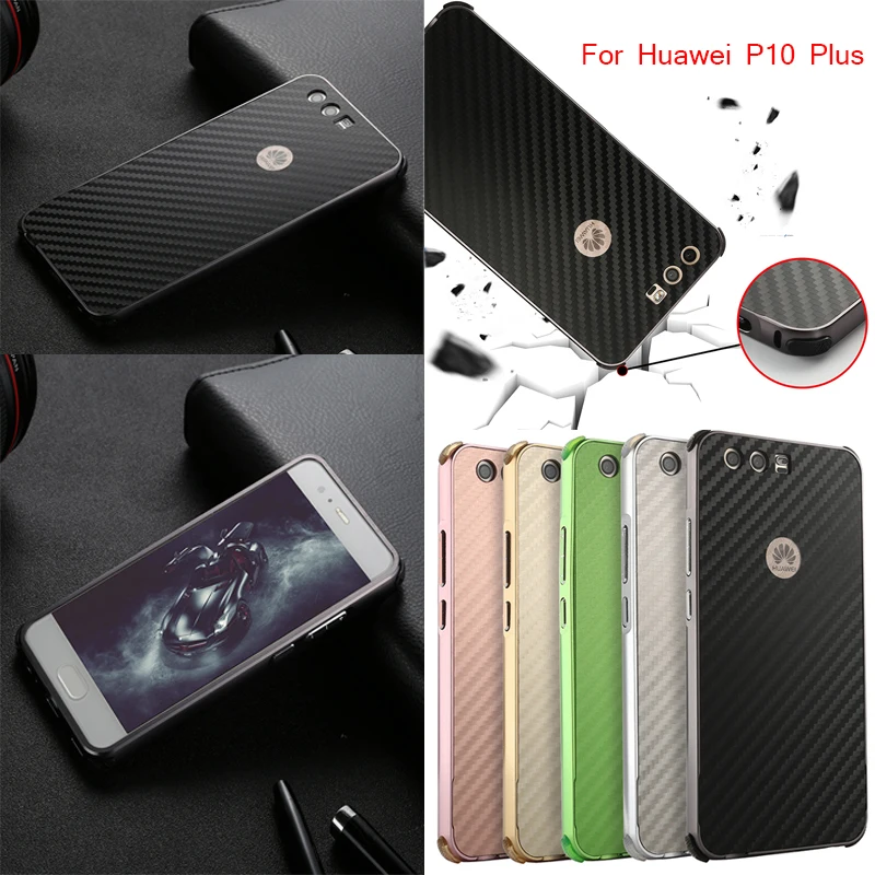 

For Huawei P10 Plus Case Aluminum Metal Frame+Carbon Fiber Hard Back Cover Case for Huawei P 10 P10 Plus Shockproof Phone Shell