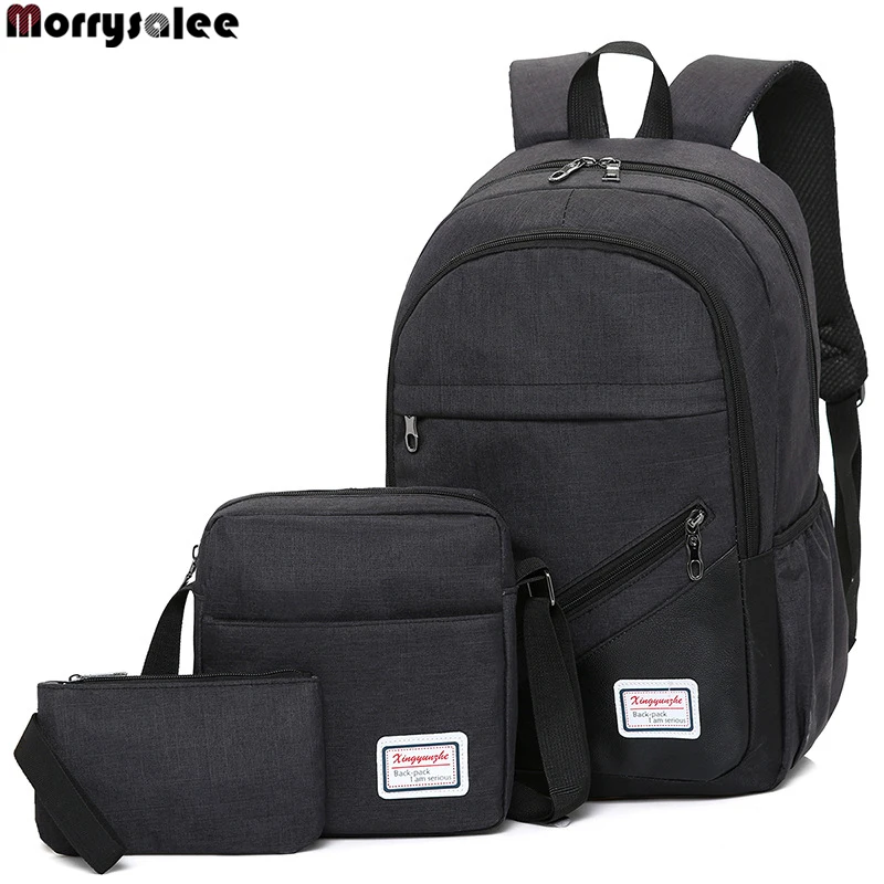 Нейлоновый рюкзак 3 шт./компл. Для женщин школьный рюкзак, школьный рюкзак, Для мужчин плеча комплекты с сумкой сумки - Цвет: Черный