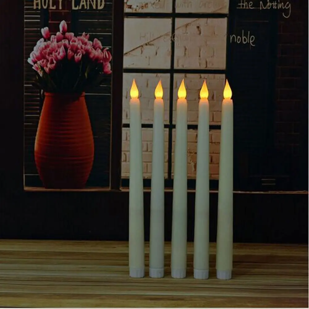 Image Pack of 2, LED Flameless Wax Coverd Taper Candles,Amber Flickering Lights,10.5 inch Height,Battery NOT included