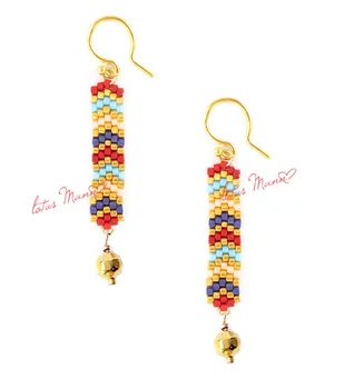 

Lotus Mann indian Style Rice Beads Mosaic Swing 925 Silver Earrings 6 color into