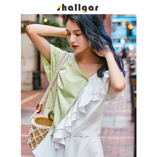 T-shirt Female Short-sleeved Summer New Cotton Women T Shirt Casual V Neck Wild Fashion Korean Style Women Tops - Цвет: green