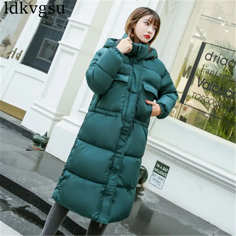 

New 2019 Winter Jacket Women's Coats Cotton Padded Clothing Women Winter Korean Loose BF Long Hooded Parkas Coat V17