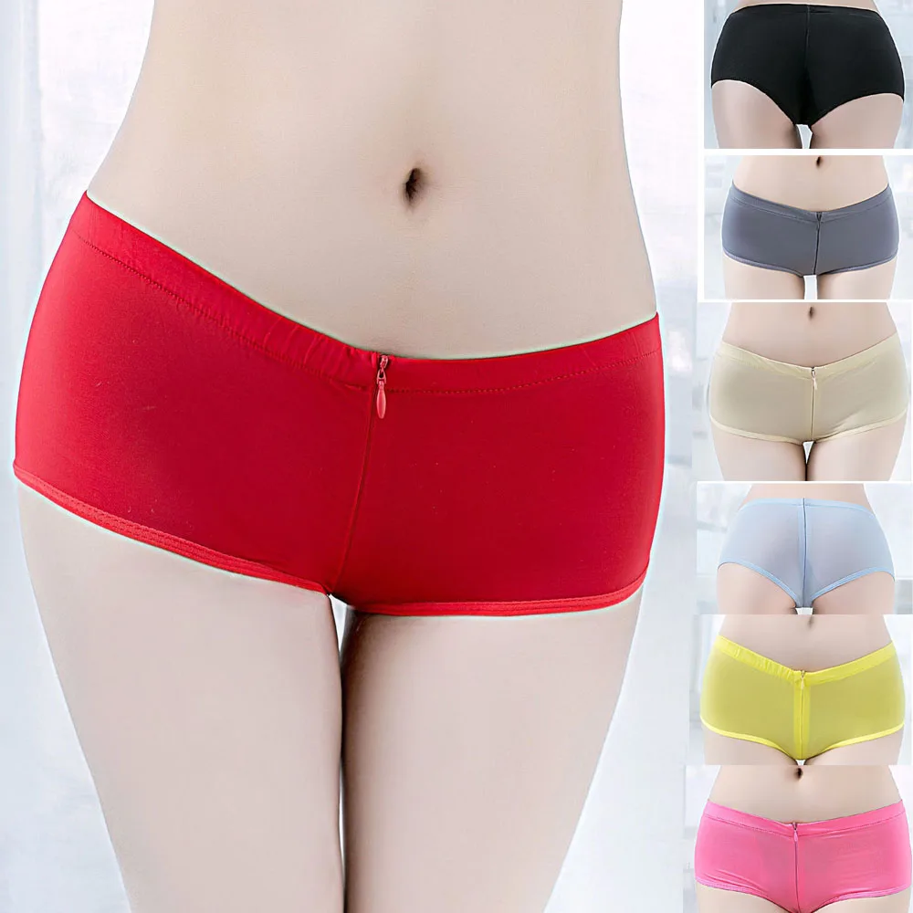 

Candy Color Sexy Women High Elastic Zipper Opened Cross Crotch Mini Briefs Low Waist Exotic Lingerie Ladies Boxer Shorts Panties