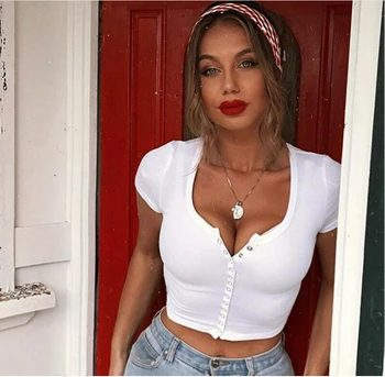 

New Summer Women Ladies Short Sleeve Cotton Casual Shirt Tops Fashion Summer Beach Slim Short White T-shirt