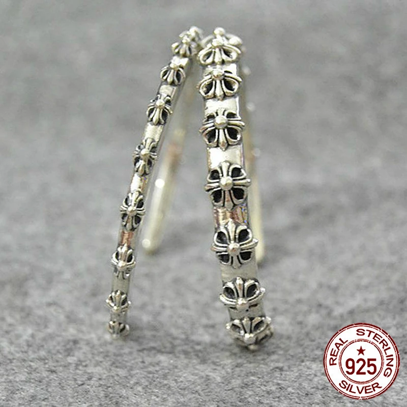 

100% S925 sterling silver bracelet personality fashion retro hip hop punk jewelry cross flower around the shape to send a gift