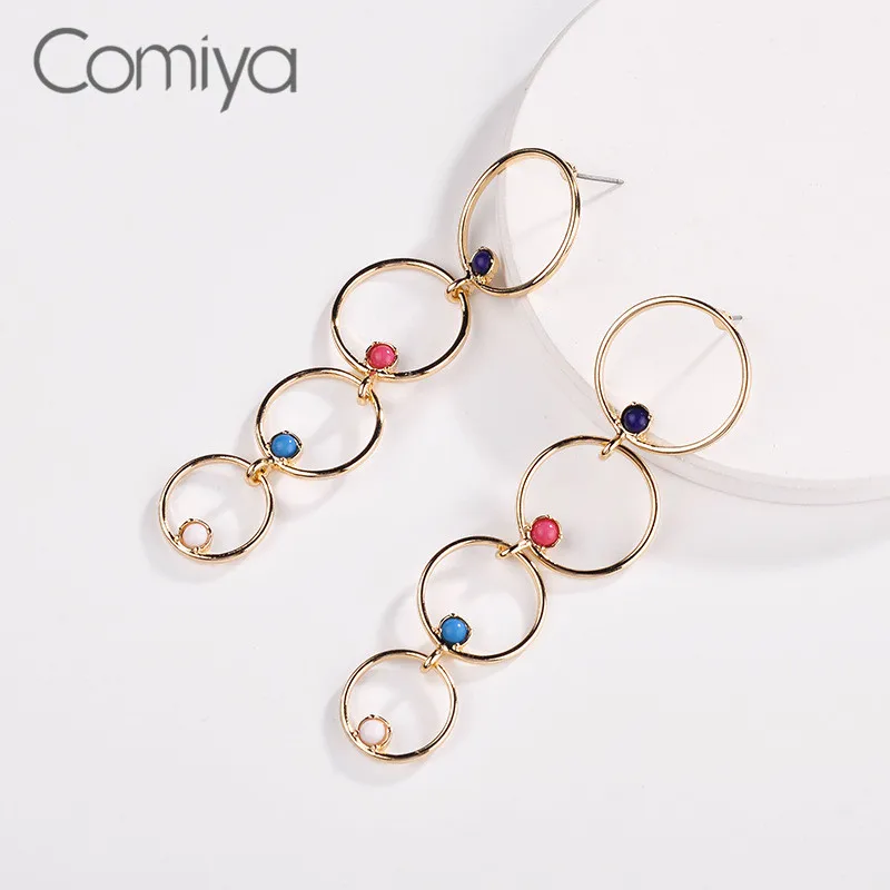 

Comiya Elegant Earrings Gold Color Zinc Alloy Rhinestone Mosaic OL Lady Aretes De Mujer Moda Long Earring Circles Pendientes