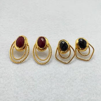 

5 Pairs Natural druzy Labradorite Stone Earrings,semiprecious stone Earrings Electroplating gold color Women Jewelry Gift ER829