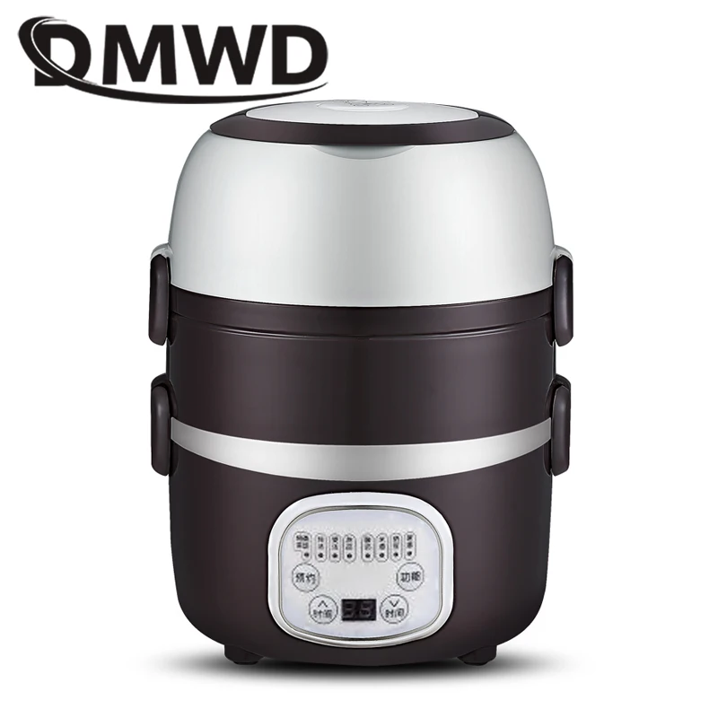 DMWD Mini Rice Cooker Portable 2/3 layers Meal Lunch Box Steamer