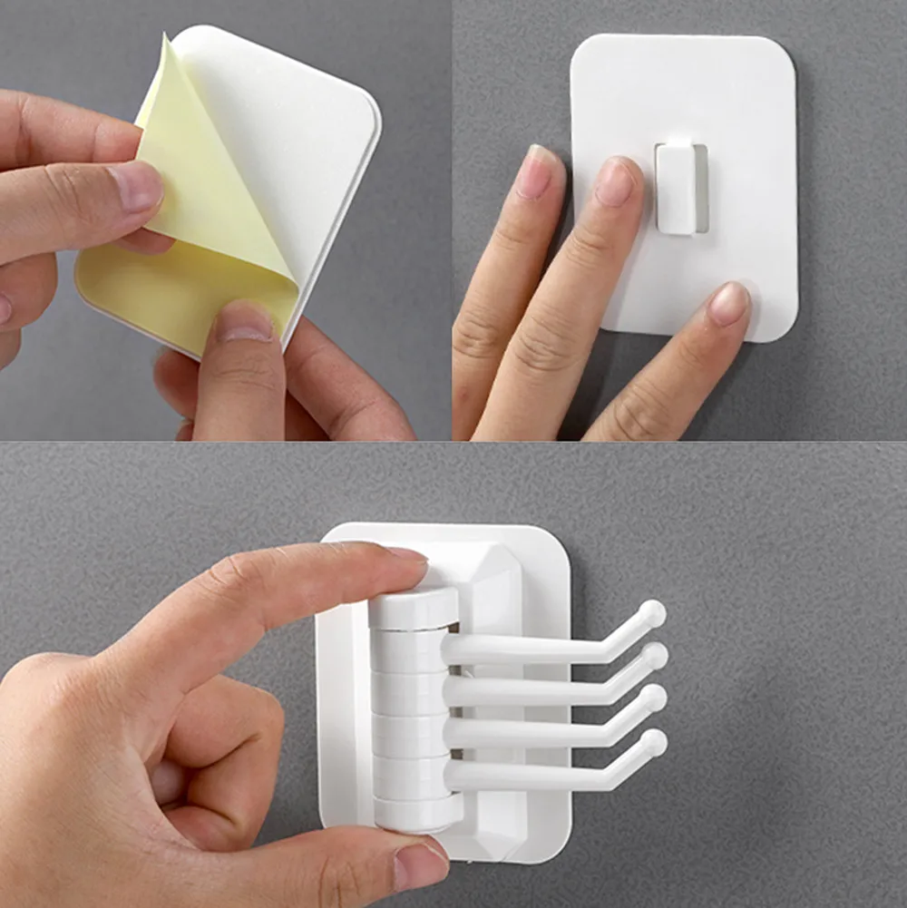 

Door Hook Rotary 4-Hook kitchen bathroom wall rack towel rack without screw and trackless Perchas Puerta #ZH