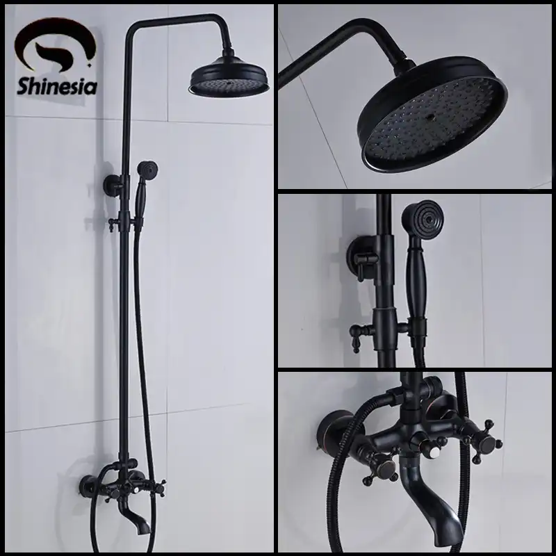 Black Bronze Bath Shower Set Mixer Faucet Rain Shower Head With