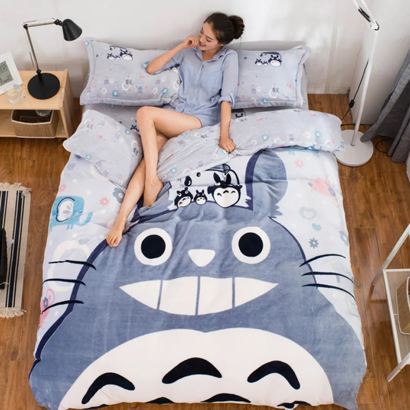 

Bestseller Totoro four piece bedding sets thickening flannel Coral fleece velvet winter super warm and soft home fabric