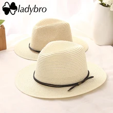 Ladybro летняя Панама шляпа мужская соломенная шляпа для Женская солнцезащитная Кепка широкий пляжный навес Джаз Chapeau мужской женский пояс козырек шляпа сомбреро женский