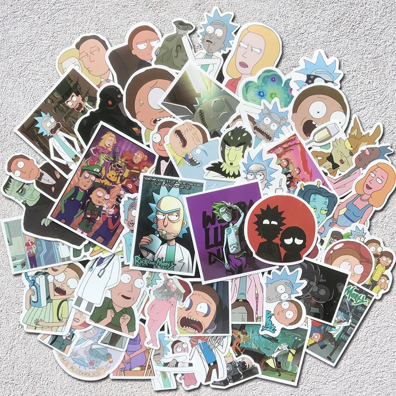 

AQK 50pcs Mixed PVC Cartoon Anime Rick and Morty Graffiti Stickers Decal For Skateboard Luggage Laptop Guitar Fridge Car Sticker
