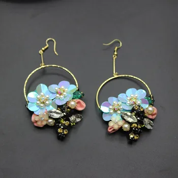 

New style hand-made pearl forest flower bee ear hook Luxury star with earrings Handmade bee flower earrings 731