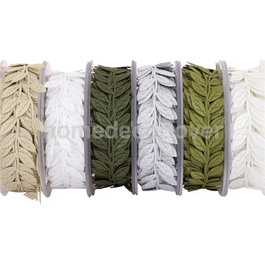 15 m / Roll Artificial Silk Leaf Ribbon - Satin Leaf Leaves Vine Garlands Ribbon Sew On Lace Trim for DIY Handmade Sewing Crafts