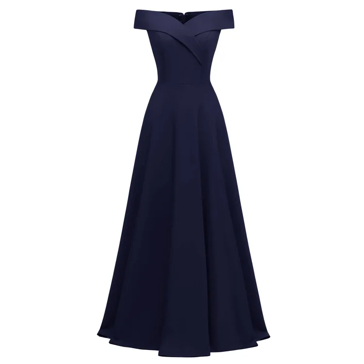 Платья для выпускного вечера с вырезом-лодочкой, черное Атласное Платье vestidos de festa, длина до пола, платье для выпускного вечера,, платья трапециевидной формы для вечеринок - Цвет: navy blue