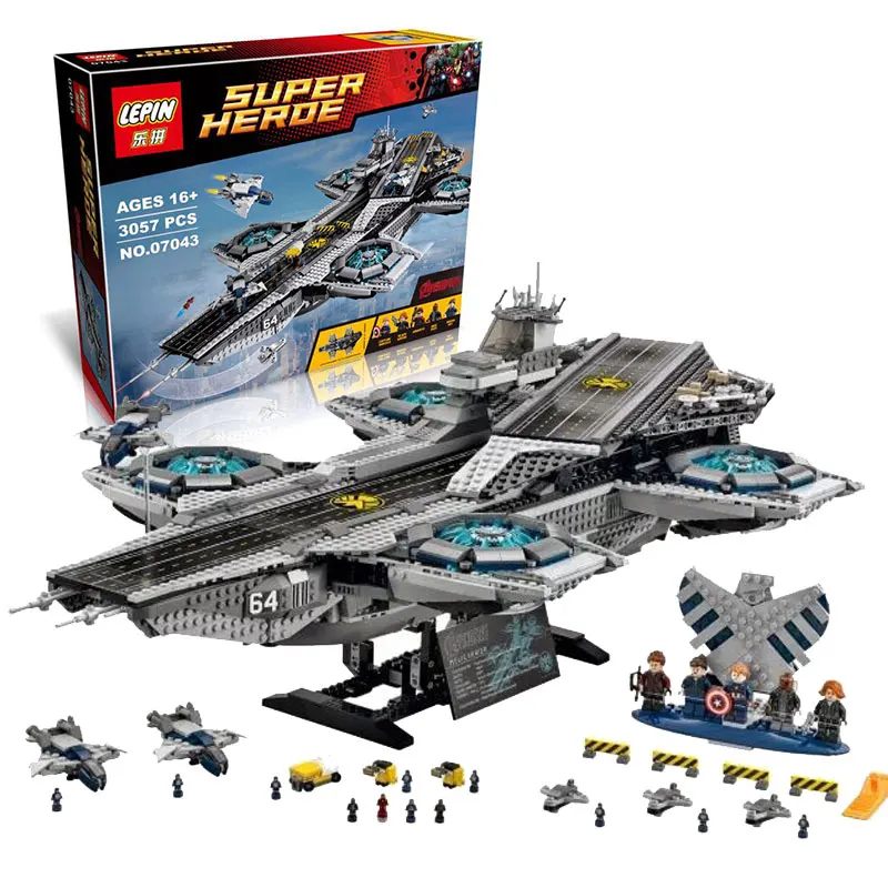 3057Pcs  07043 Super Heroes The SHIELD Helicarrier Model Building Kits Blocks Bricks Toys Compatible with 76042
