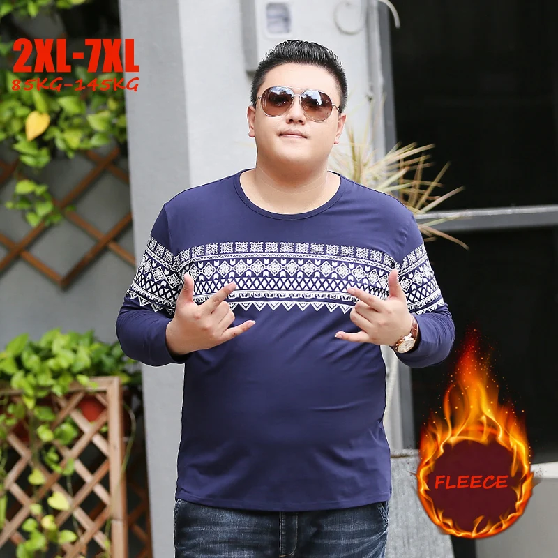 2018 Winter New Plus sizes 5XL 6XL 7XL Fleece Men T Shirt Casual Print Long Sleeve Tees t shirts 85KG-145KG Top | Мужская одежда
