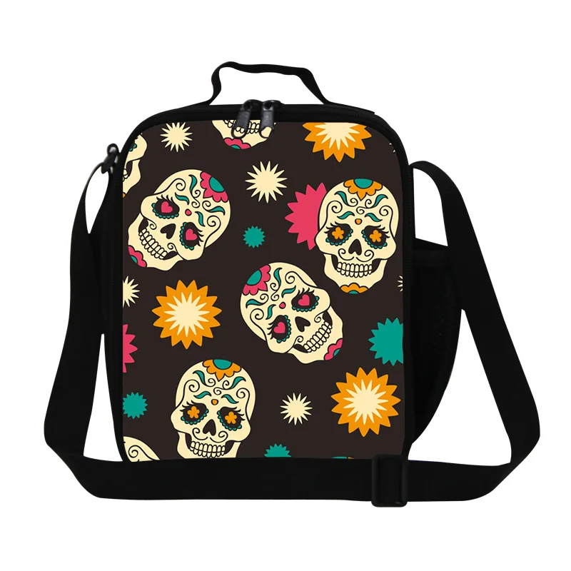Dispalang Floral Skull Print Lunch Cooler bags for Children Boys Cool Lunch Contianer for School Personalzed Insulated Food Bag boys-lunch-bag