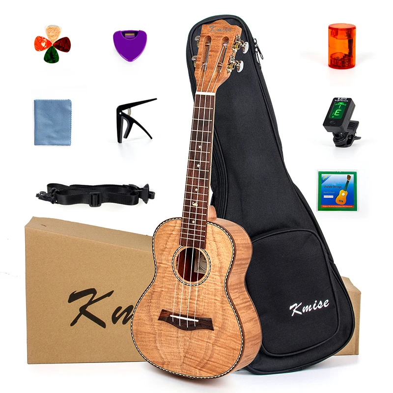 Kmise Tiger Flame Classical Concert Ukulele Starter Kit Solid Okoume 23 Ukelele Hawaii Guitar