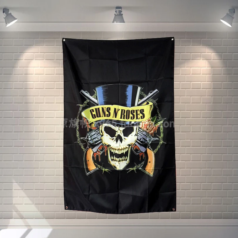 "GUNS N ROSES" поп-Группа Знак Флаг Ткань четыре отверстия висит картины Cafe Hotel музыка Studio украшения