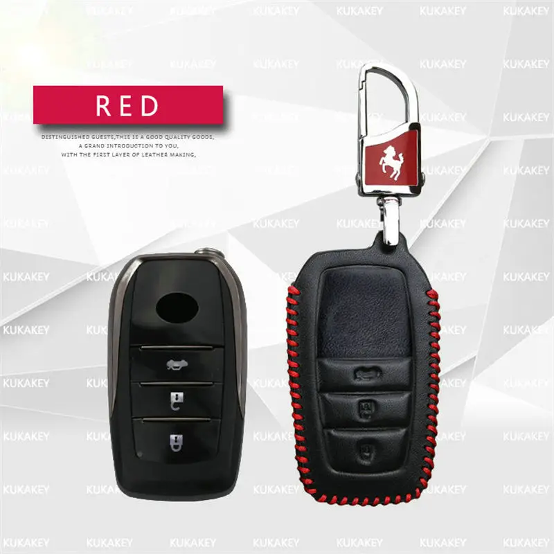 Leather Car Key Cover Case for Toyota Highlander Land Cruiser Riez RAV4 Camry Prado Hilux Fortuner Corolla Crown CHR Prius LC200 - Название цвета: red 3 button