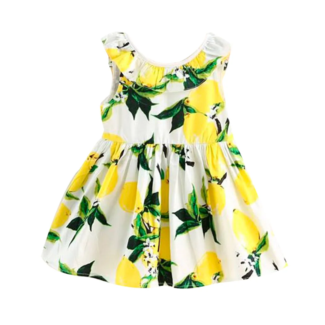 Baby Girl Dress Kids Sleeveless Bow Lemon Printed Sundress Summer