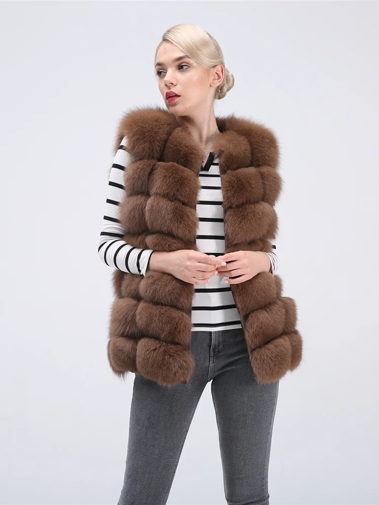 Real Fox Fur Vest Jacket Waistcoat Short sleeveless Vest woman winter warm Natural Fur Vest Real Fur Jacket Fox Fur Coats - Цвет: Хаки