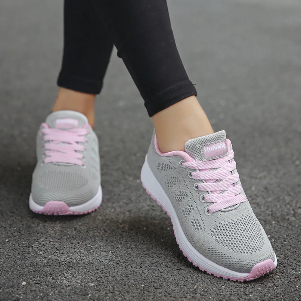 Details about   Sneakers Women Sport Shoes Lace Up Rubber Fashion Mesh Round Cross Straps Flat 