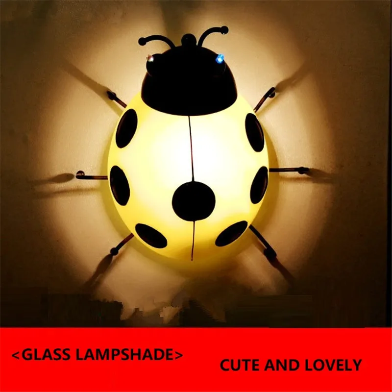 

2019 Cartoon Wall Lamp LED E14 Glass Ladybug Bedroom Bedside Wall Light Fixture Kids Children Room Night Lights Beetle luminara