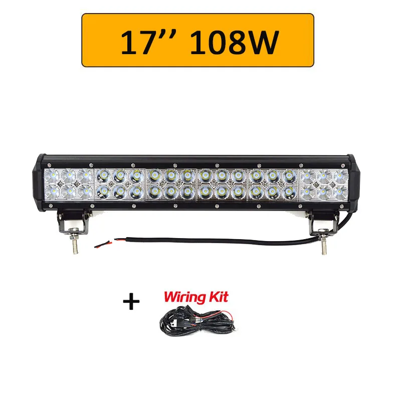 17in 108W wiring Auxtings 1" 22" 20 дюймов 12 в 24 В внедорожный светодиодный светильник, комбинированный точечный прожектор 2" 126 Вт светодиодный рабочий светильник для джипа автомобиля 4WD грузовика внедорожника ATV - Цвет: 17in 108W wiring