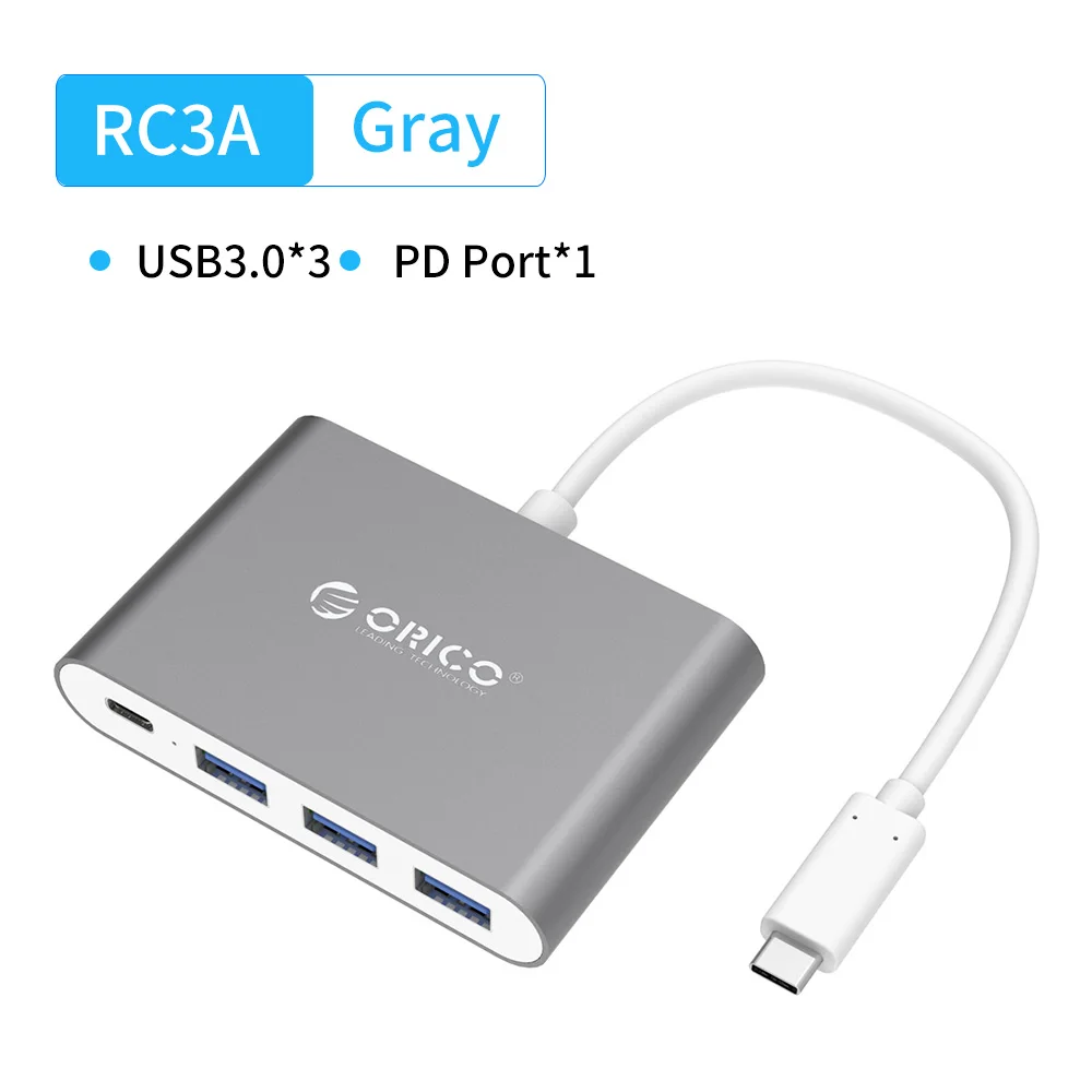 ORICO USB C концентратор для ноутбука PD функция зарядки алюминиевый сплав тип-c к HDMI/VGA/USB3.0/RJ45/SD TF кардридер 7 моделей серый - Цвет: RC3A Gray