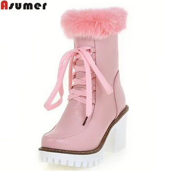 

Asumer 2020 hot sale autumn winter new arrive women boots fashion solid color zipper lace up snow boots platform ankle boots