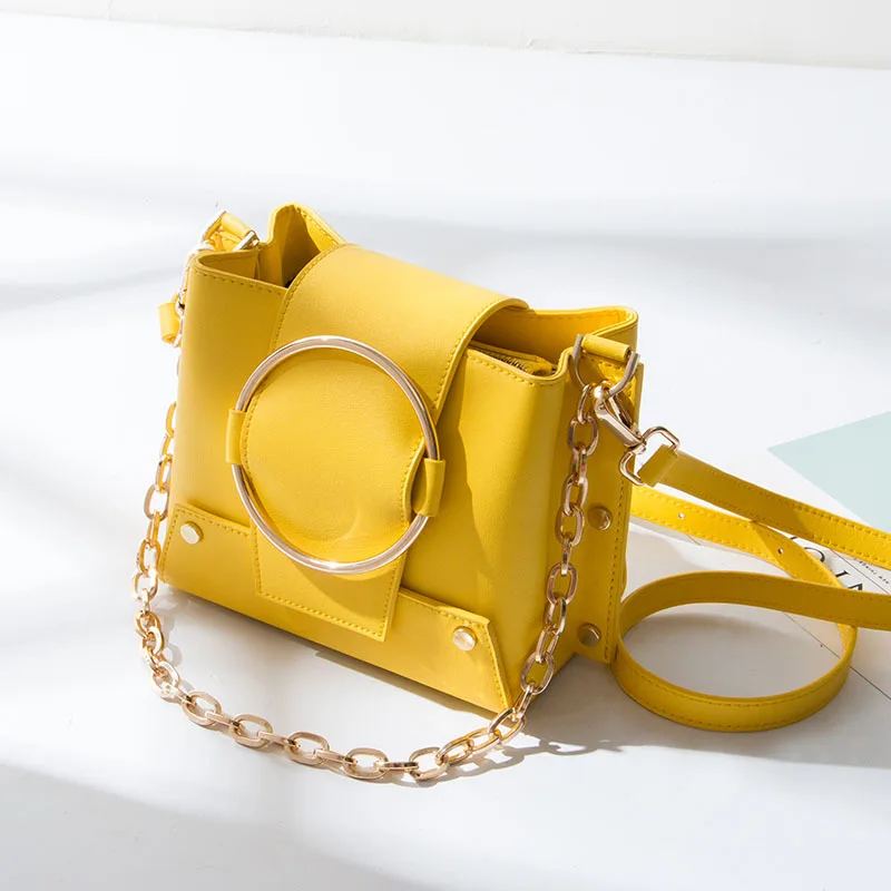 Летняя желтая дизайнерская женская сумка-мессенджер, шикарная модная женская сумка на плечо с кольцом из искусственной кожи, маленькая сумка через плечо с клапаном