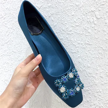 

Square Toe High Heels Pumps Crystal Buckle Design Wedding Shoes Woman Rhinestone Zapatos Mujer Elegant Runway Ladies Shoes