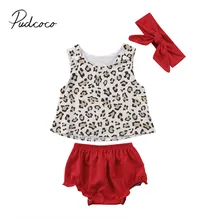 Фирменная Новинка для новорожденных для маленьких девочек Майки леопардовая юбка-пачка короткие повязка комплекты из 3 предметов наряды одежда в загородном стиле