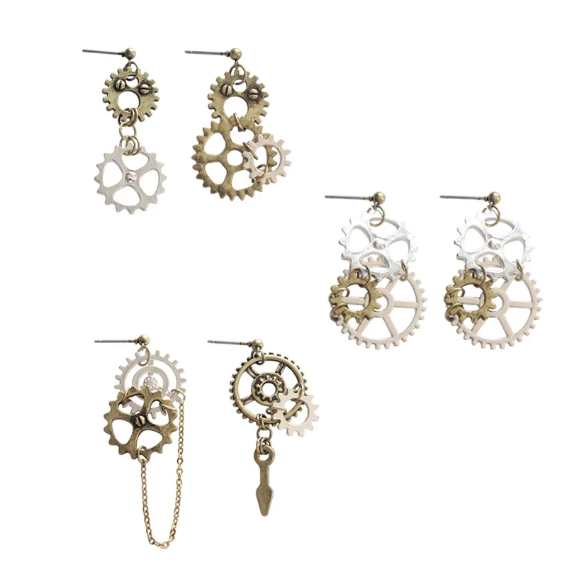 Antique Steampunk Gear Earrings Butterfly Drop Gothic Steam Punk Earrings