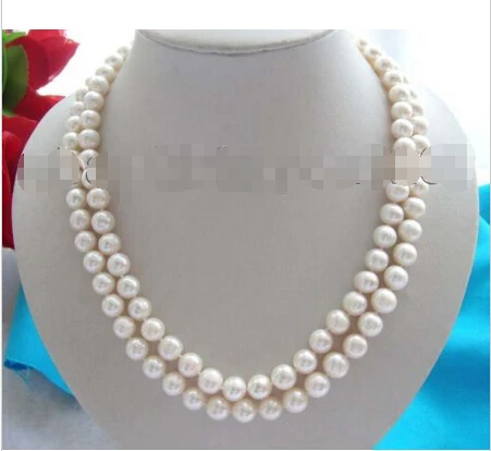 

Free shipping >>>>>>2rows Natural 9mm White Round Pearl Necklace