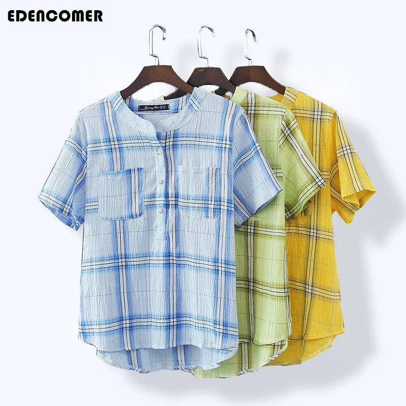 

Large Size Women's Summer Shirts Top 2017 New Korean Version of The Short Sleeved Shirt Plus Size Cotton Shirt Blouse Chemise