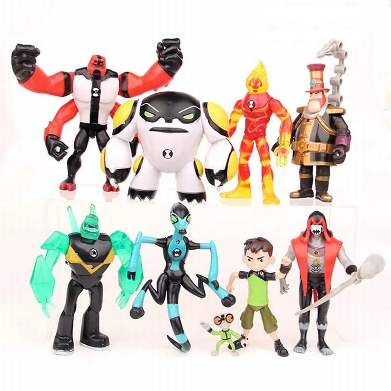 9 pçs/set 10 Ben Tennyson Quatro Braços Cinza Importa Kineceleran Diamondhead Heatblast PVC Figuras de Ação Para Crianças Presentes Brinquedos