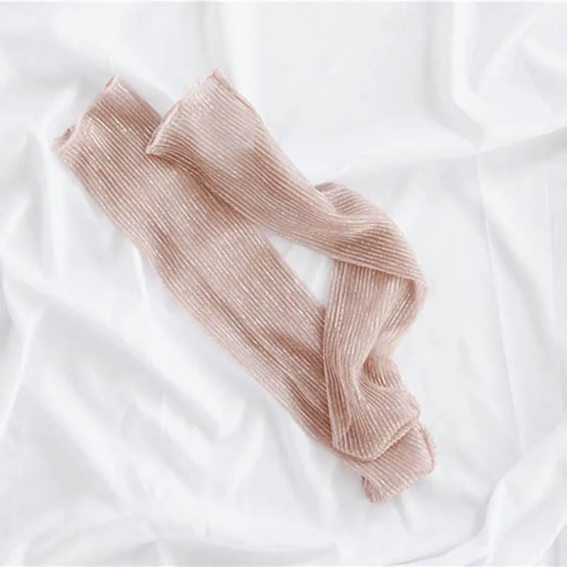 [WPLOIKJD] корейские модные носки, Новое поступление, блестящие прозрачные носки, золотые, серебряные шелковые женские художественные блестящие женские носки - Цвет: Pink Socks